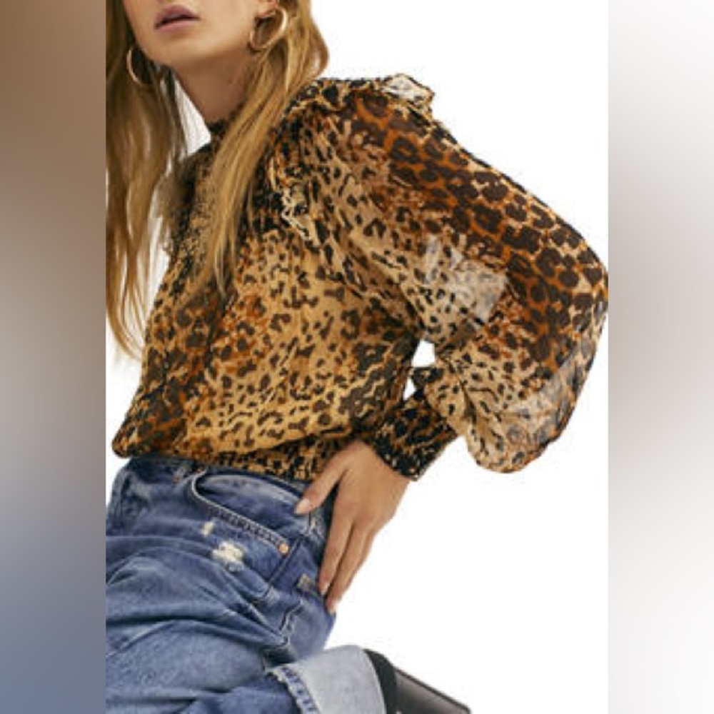 FREE PEOPLE ROMA LEOPARD PRINT BLOUSE